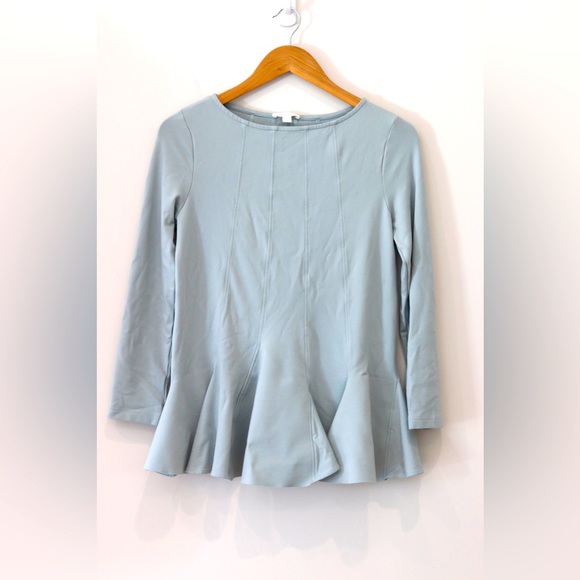 COS Light green/blue Long Sleeve scuba jersey top peplum stretch fit and flare - Picture 1 of 8